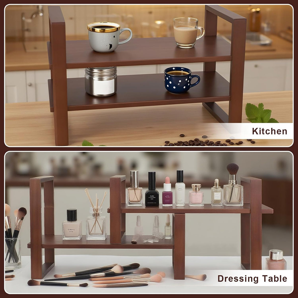 Desk Shelf, 100% Solid Wood Adjustable Desktop Bookshelf, No Tools or Nails R...