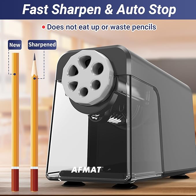 AFMAT Electric Pencil Sharpener Heavy Duty, 6 Holes, Auto Stop Pencil Sharpener - Image 3