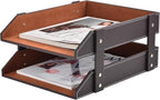 XNONE Leather Desk Organizer, 2-Tier Stackable Letter Tray Holder, Office by XNONE