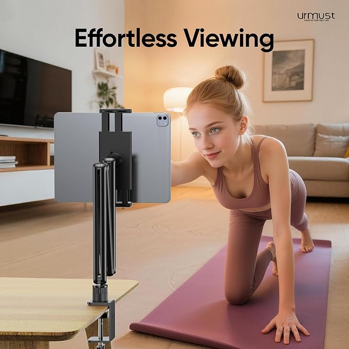 Urmust Tablet Stand for Desk, Adjustable iPad Holder Clamp Mount, 360° Rotation - Image 2
