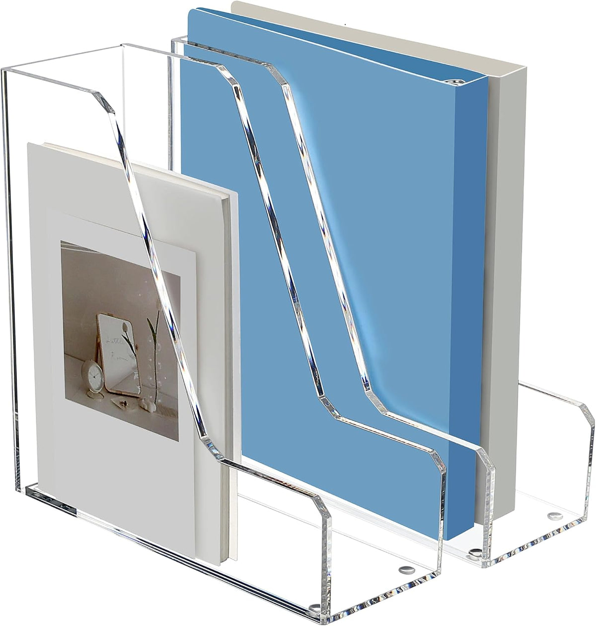 SANRUI 2 Pack Acrylic Magazine File Holder, Clear Vertical Desk Organizer