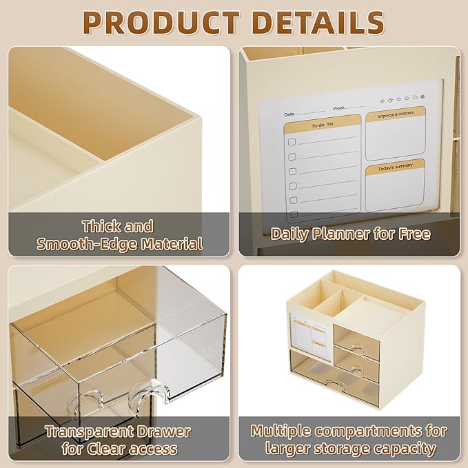 Marbrasse Desk Organizer with 3 Drawer, Desktop Organizer Storage - Image 6