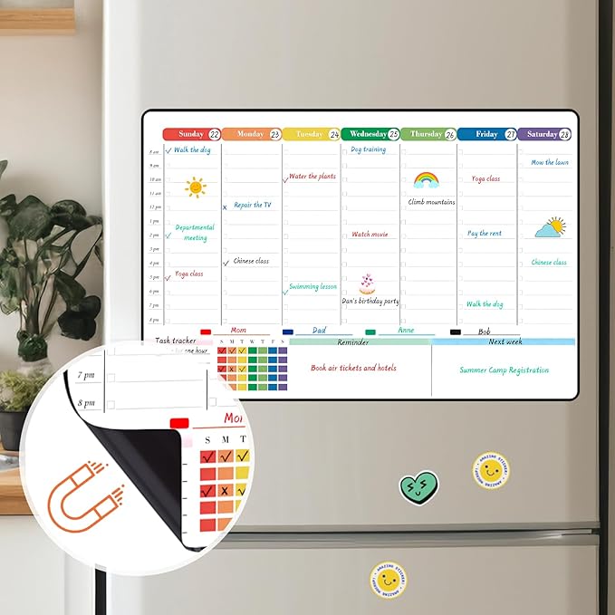 POPRUN Dry Erase Board Magnetic Weekly Calendar Whiteboard - Image 4