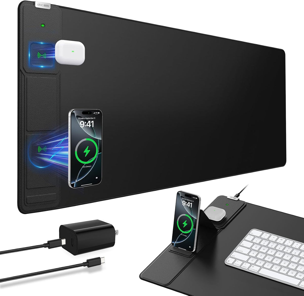 Wireless Charging Mouse Pad with Foldable Phone Holder, 31.5"x15.8"...
