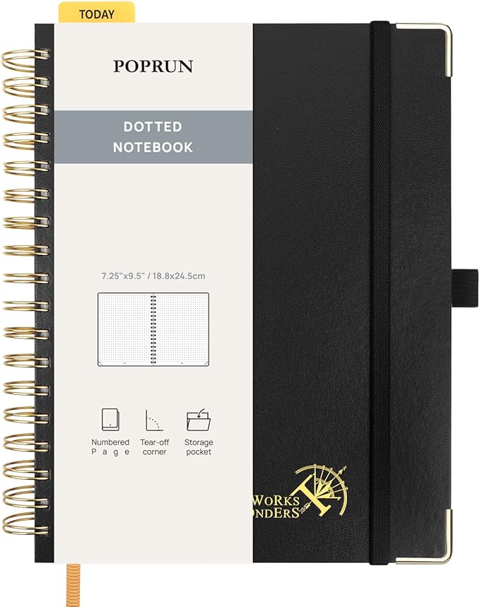 POPRUN Spiral Bullet Dotted Journal Notebook, 7-1/4" x 9-1/2" by POPRUN