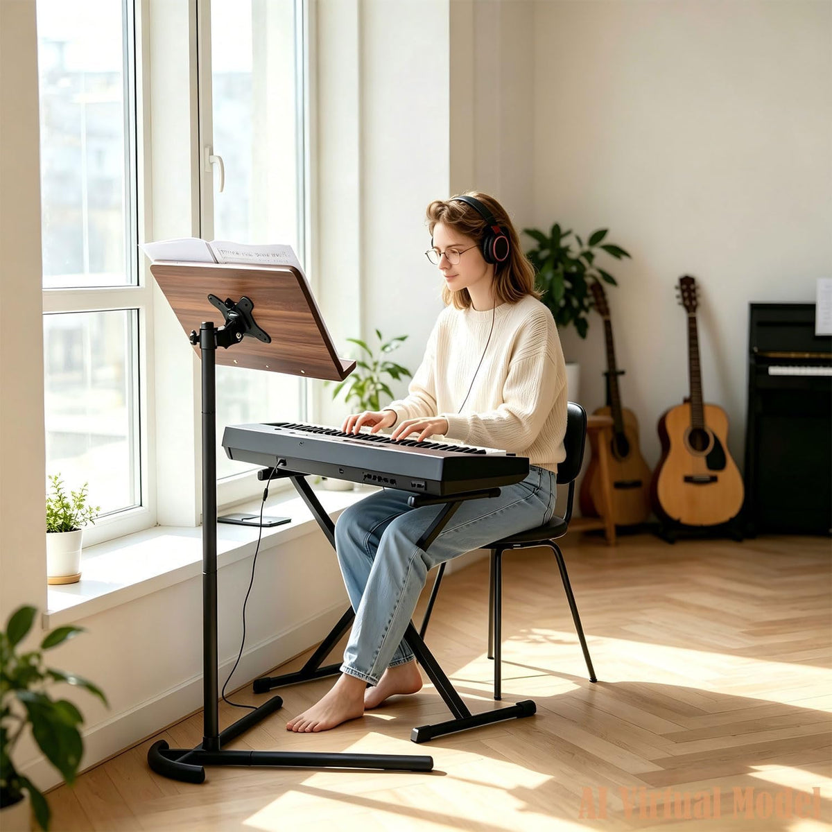Adjustable Laptop Floor Stand for Bed, Couch, and Standing Desk Use, Large Si...