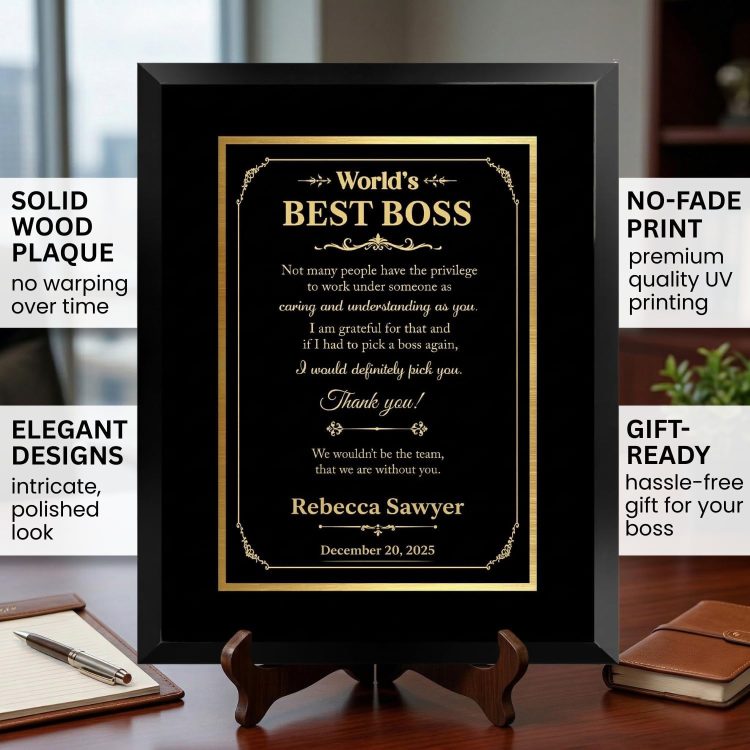 Custom Award Plaque for Boss, Leadership Gifts, Boss Gifts for Men/Women | Custom Plaque Gifts for Bosses/Leaders/Executives/Supervisors, Personalized Going Away Gift for Boss
