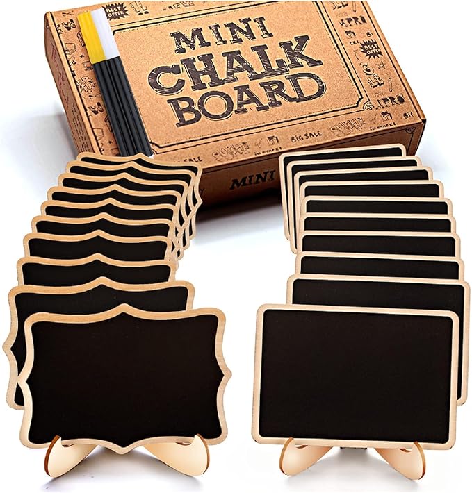 Mini Chalkboard Signs, 20 Pack Framed Small Chalk Board Food Labels by OleOletOy
