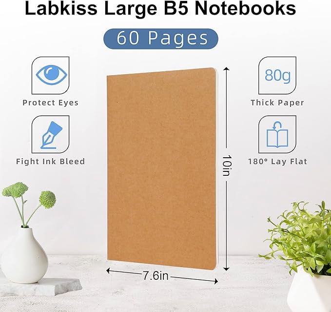 Labkiss 30 Pack Large B5 Blank Notebook & Journal Bulk, Kraft Cover, B5 Size - Image 7