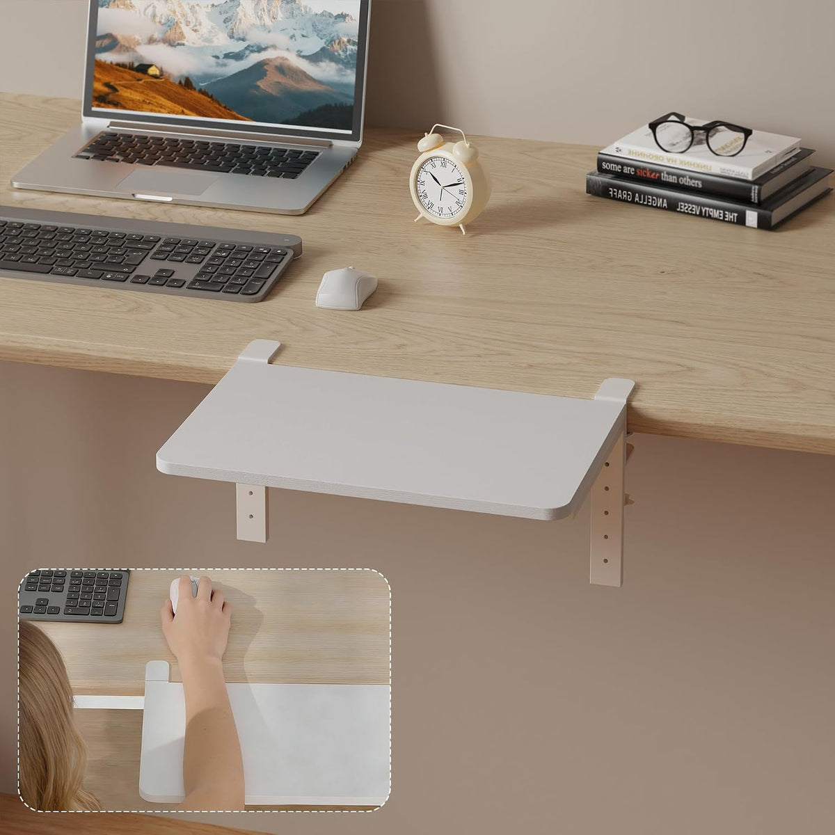 Desk Extender, 15-inch Clamp-On Desk Shelf, Height-Adjustable Desktop Shelf O...