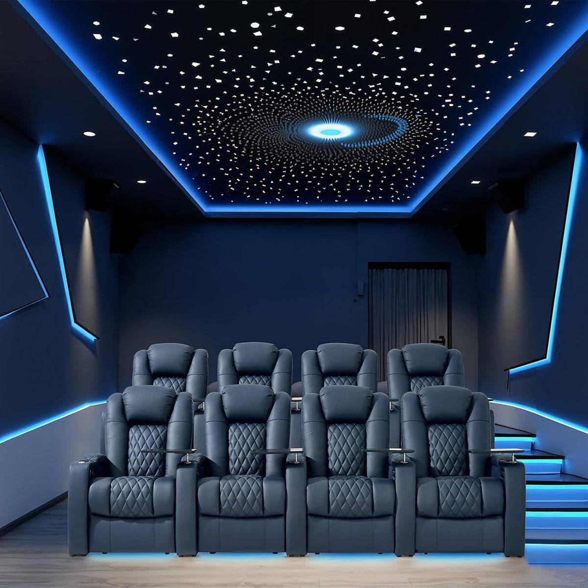 comfiroom Top-Grain Leather Home Theater Seating, Dual-Motor Power Recliner
