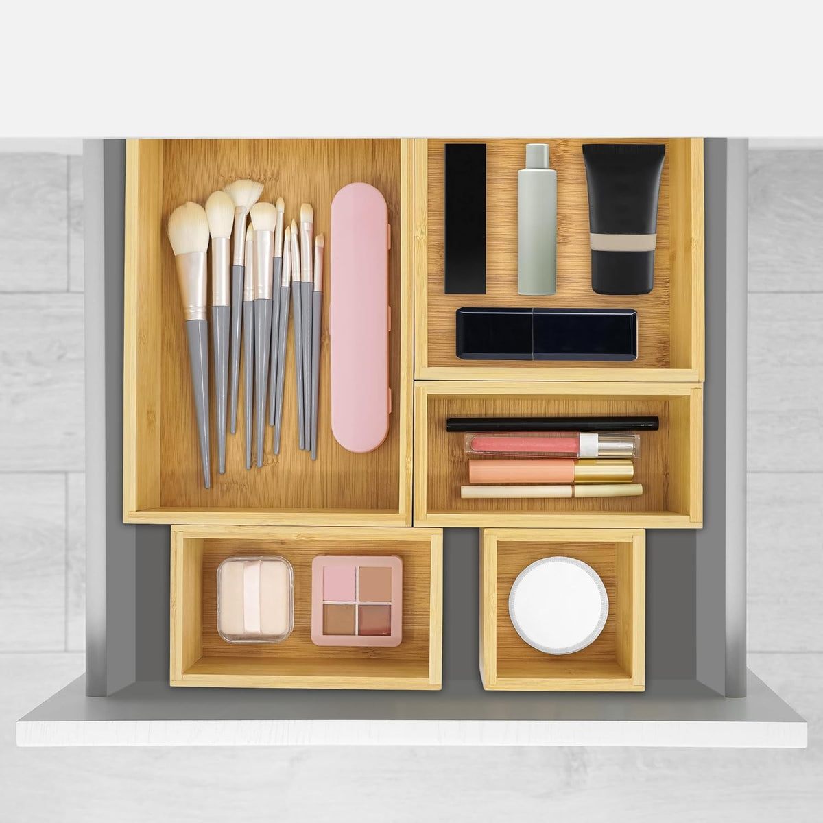 VaeFae 5 PCS Bamboo Drawer Organizers Set, 5-size Organizer Box, Storage Bins...