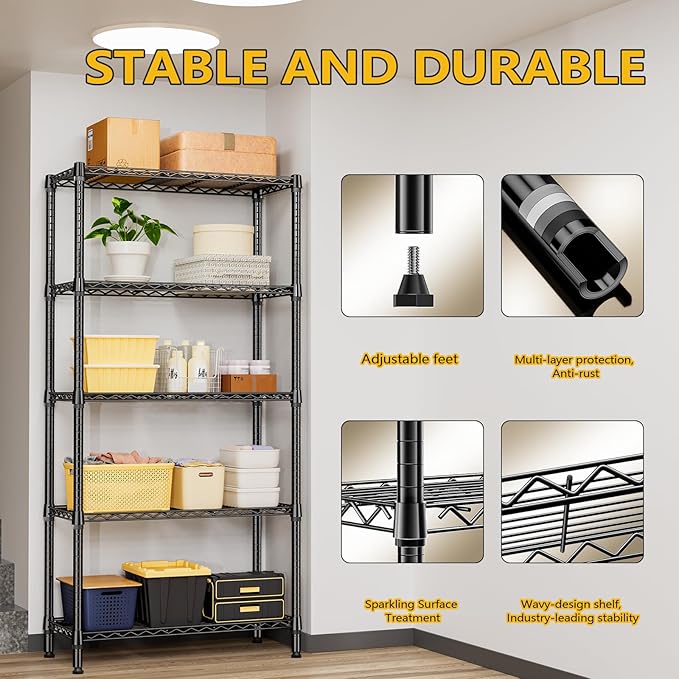 M MZG 1250 lbs 5 Tier Shelf Metal Storage Shelves Shelving Wire Rack Heavy Duty - Image 6