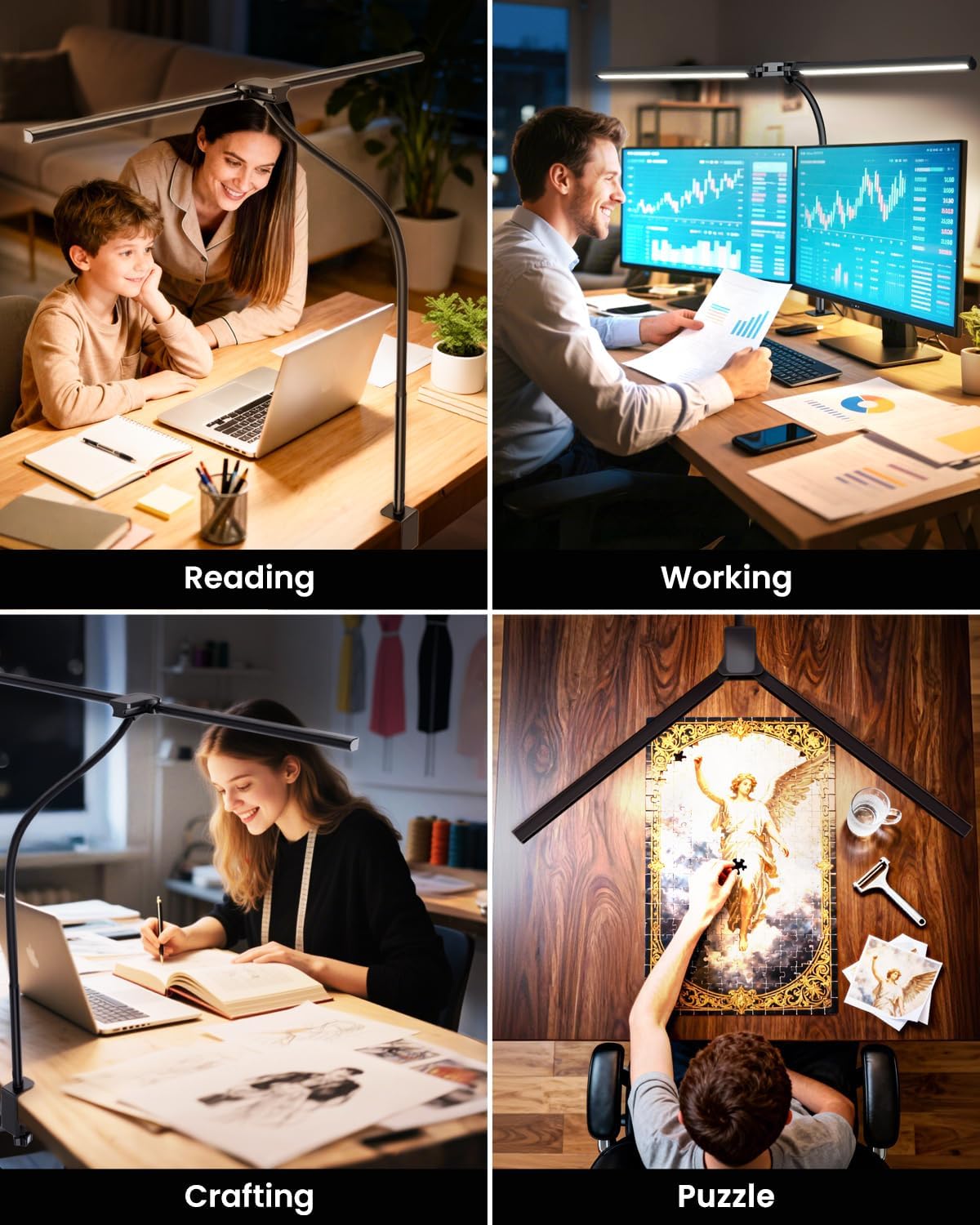 LED Desk Lamp for Home Office, Stepless Dimming Architect Lamp with Clamp