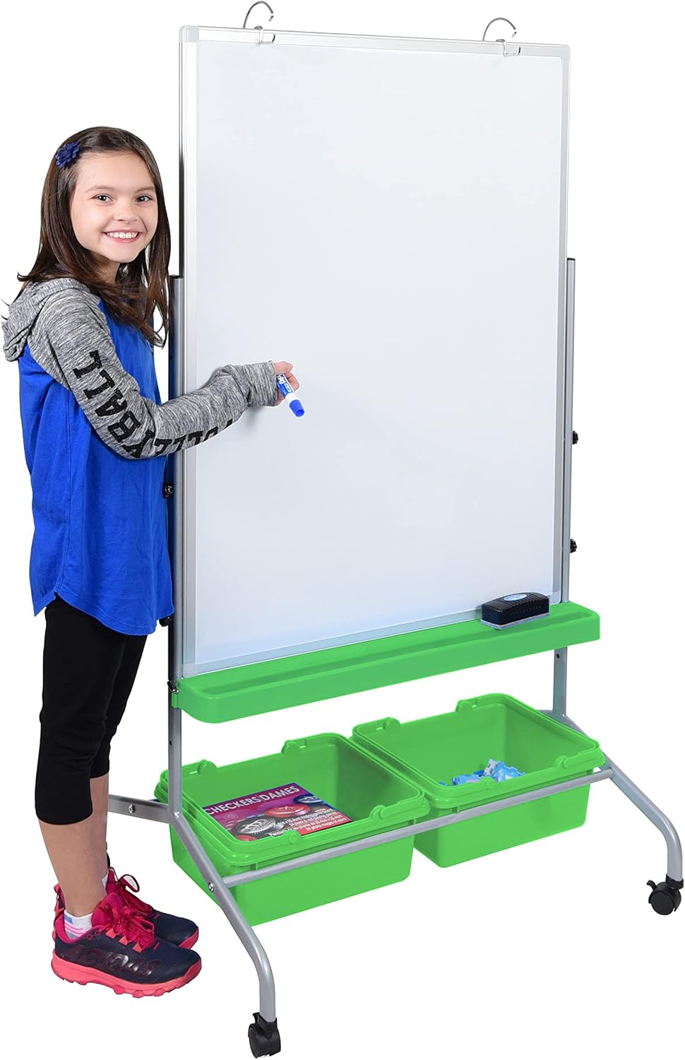 Stand Up Desk Store Mobile Whiteboard and Flipchart Easel with Storage Bins a...
