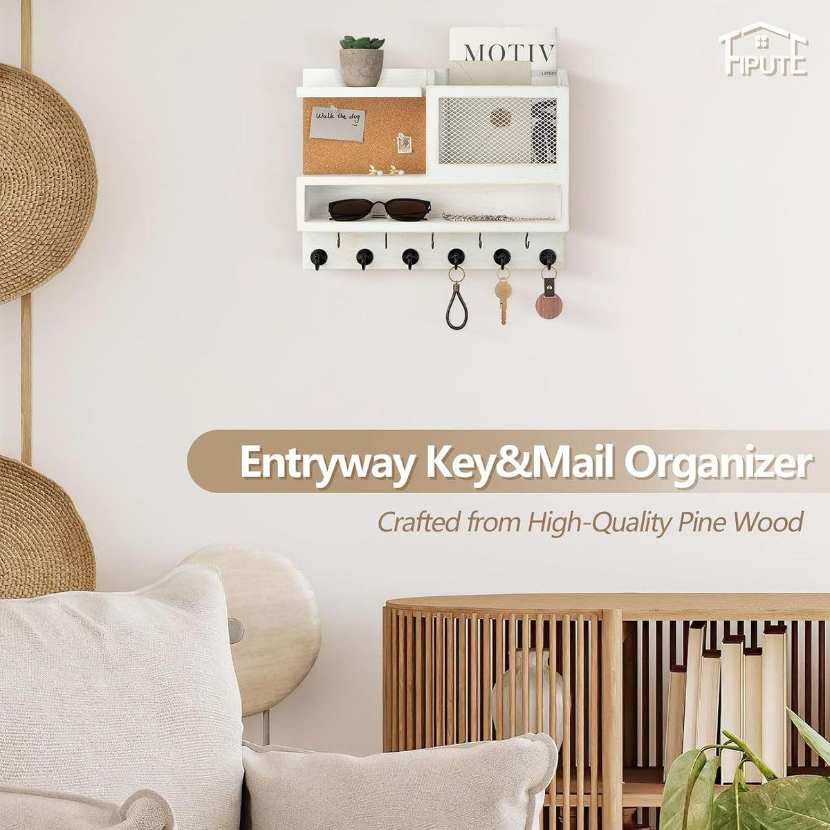Key Holder for Wall with Mail Organizer,Farmhouse Mail and Key Holder for Wal...
