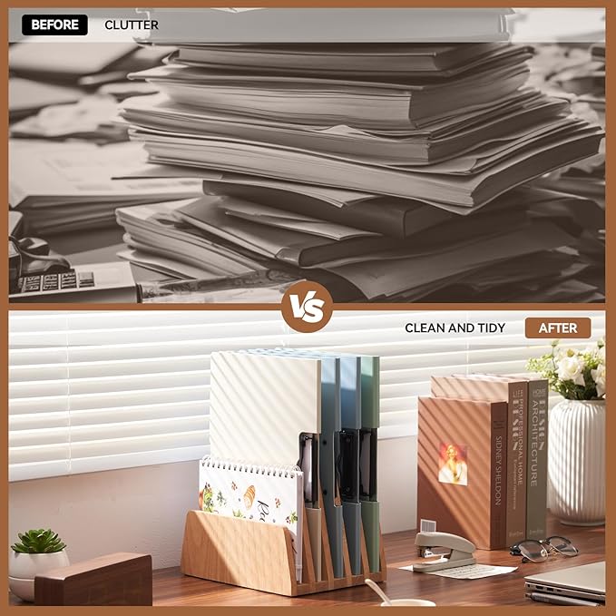 KIRIGEN Desktop File Document Holder Stand 5 Slots Mail Paper Organizer Desk - Image 3