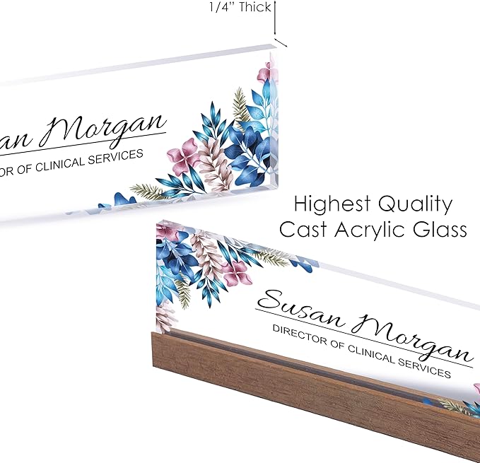 ARTBLOX | Office Personalized Name Plate Blue Leaf Design On Clear Acrylic Glass - Image 4