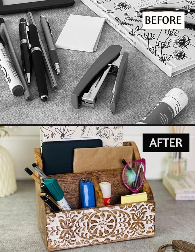 Wooden Office Desk Organizer Countertop, Farmhouse Stationary Aesthetic - Image 5
