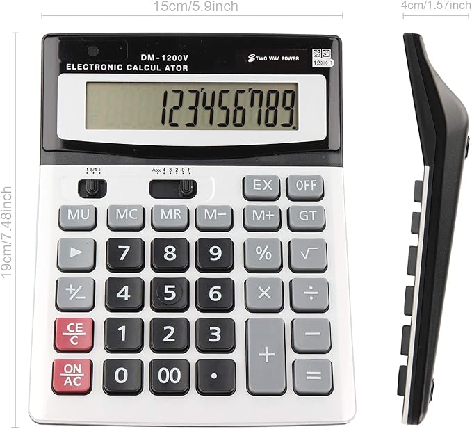 HIHUHEN Large Electronic Calculator Counter Solar & Battery Power 12 Digit - Image 2