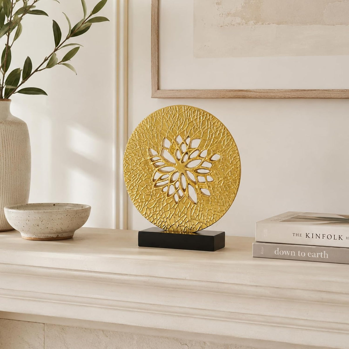 Tree of Life Decorative Sculpture, Round Openwork Tabletop Decor for Cabinet ...