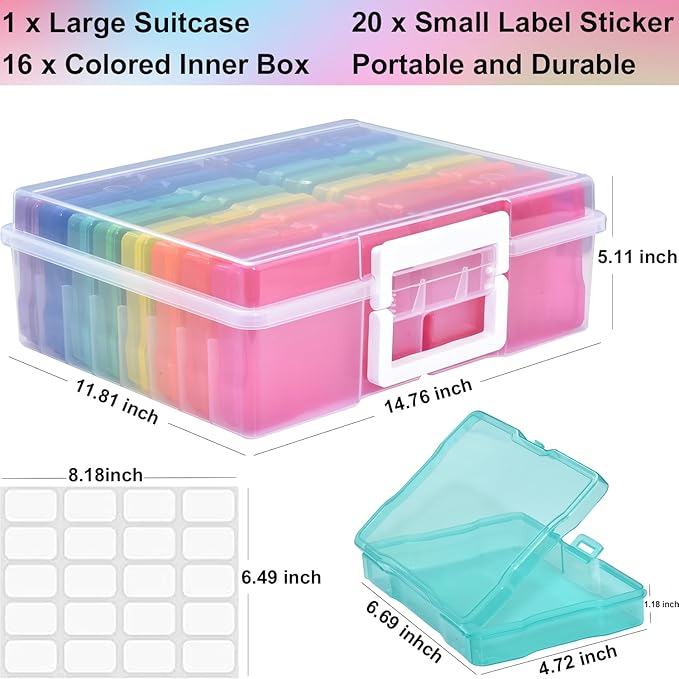 Haundry Photo Storage Box with 16 Inner 4" x 6" Photo Case, Portable Storage - Image 2
