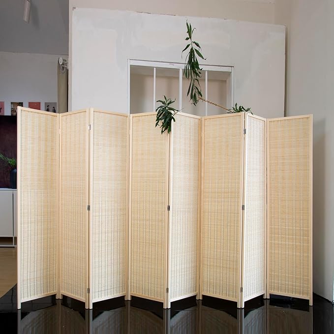 Loomveil 8 Panel Room Divider Folding Privacy Screen, 67 inch Bamboo Panel - Image 4