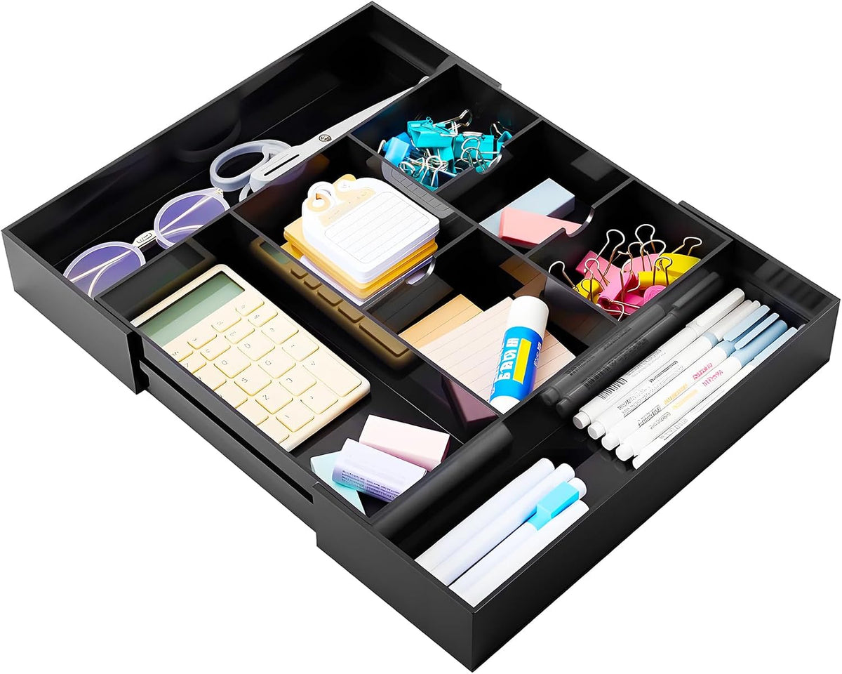 Briwooody Black Acrylic Drawer Organizer Expandable,8 Compartments,Large