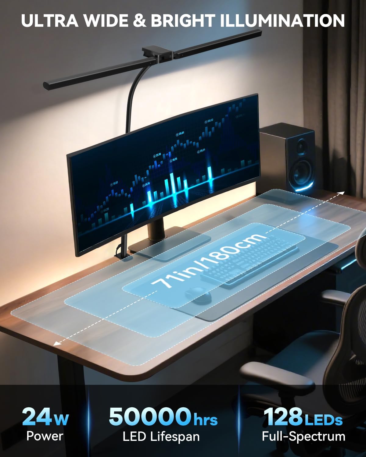 LED Desk Lamp for Home Office, Stepless Dimming Architect Lamp with Clamp