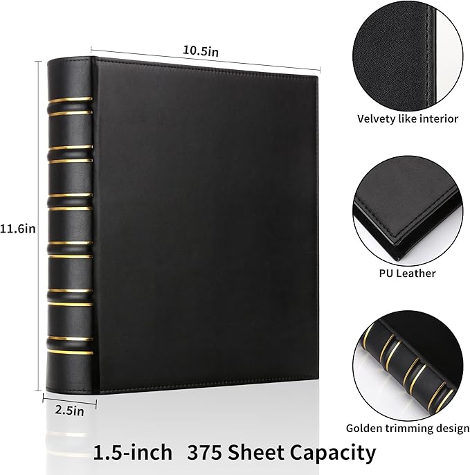 LETVPVOW Vintage Hardback 3 Ring Binder 1.5 Inch, Professional Leather Binder 3 - Image 2