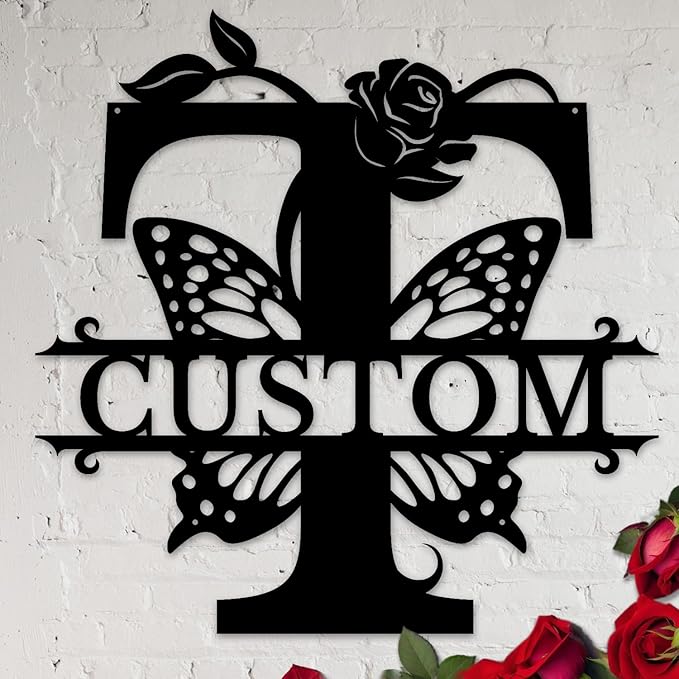Personalized Custom Letter Name metal Signs, Custom Black Letter Monogram Wall by Casebrick