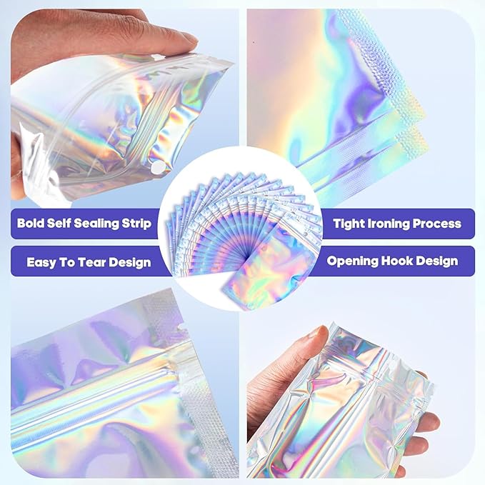 100Pcs Holographic Packaging Bags, 2.7x3.9 inch Resealable Foil Pouch Mylar - Image 5