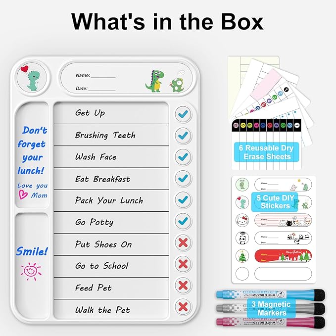 Magnetic Chore Chart for Kids, ADHD Task Tracker Easy-Check Routine Dry Erase - Image 7
