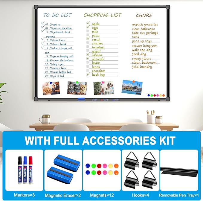 H-Qprobd 48"x36" Magnetic White Board Dry Erase Wall Mount Whiteboard - Image 2