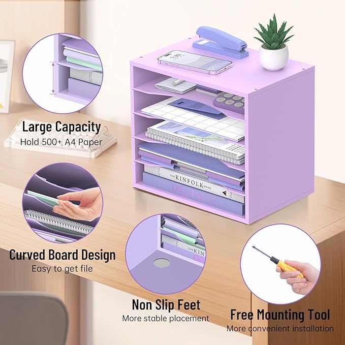 SHARKWOODS 5-Tier Wood Desk Organizer, Paper Tray Organizer - Image 5