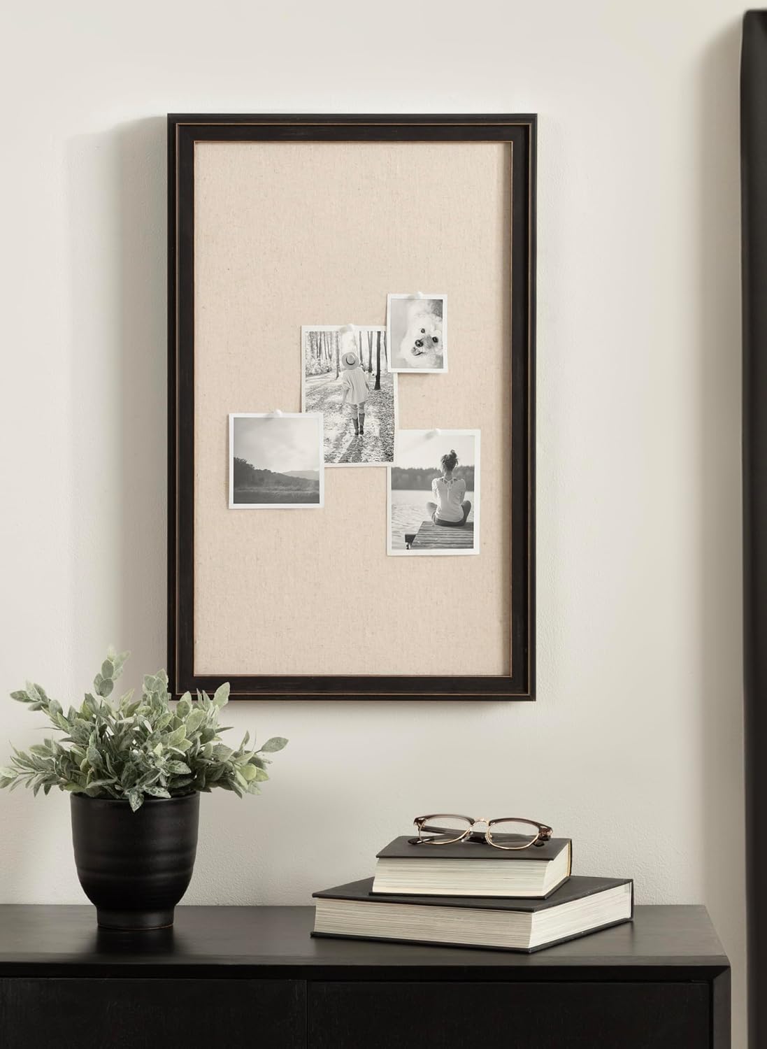 Kate and Laurel Oakhurst Rectangle Framed Linen Fabric Pinboard, 15 x 24, Bla...