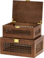 decorative rattan storage boxes baskets with lid wooden shown in use