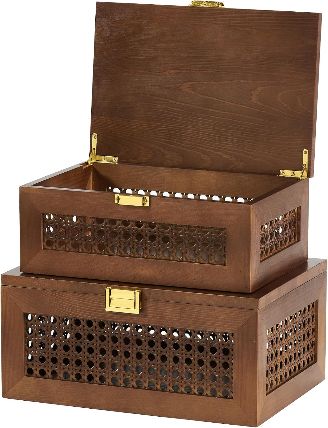 decorative rattan storage boxes baskets with lid wooden shown in use