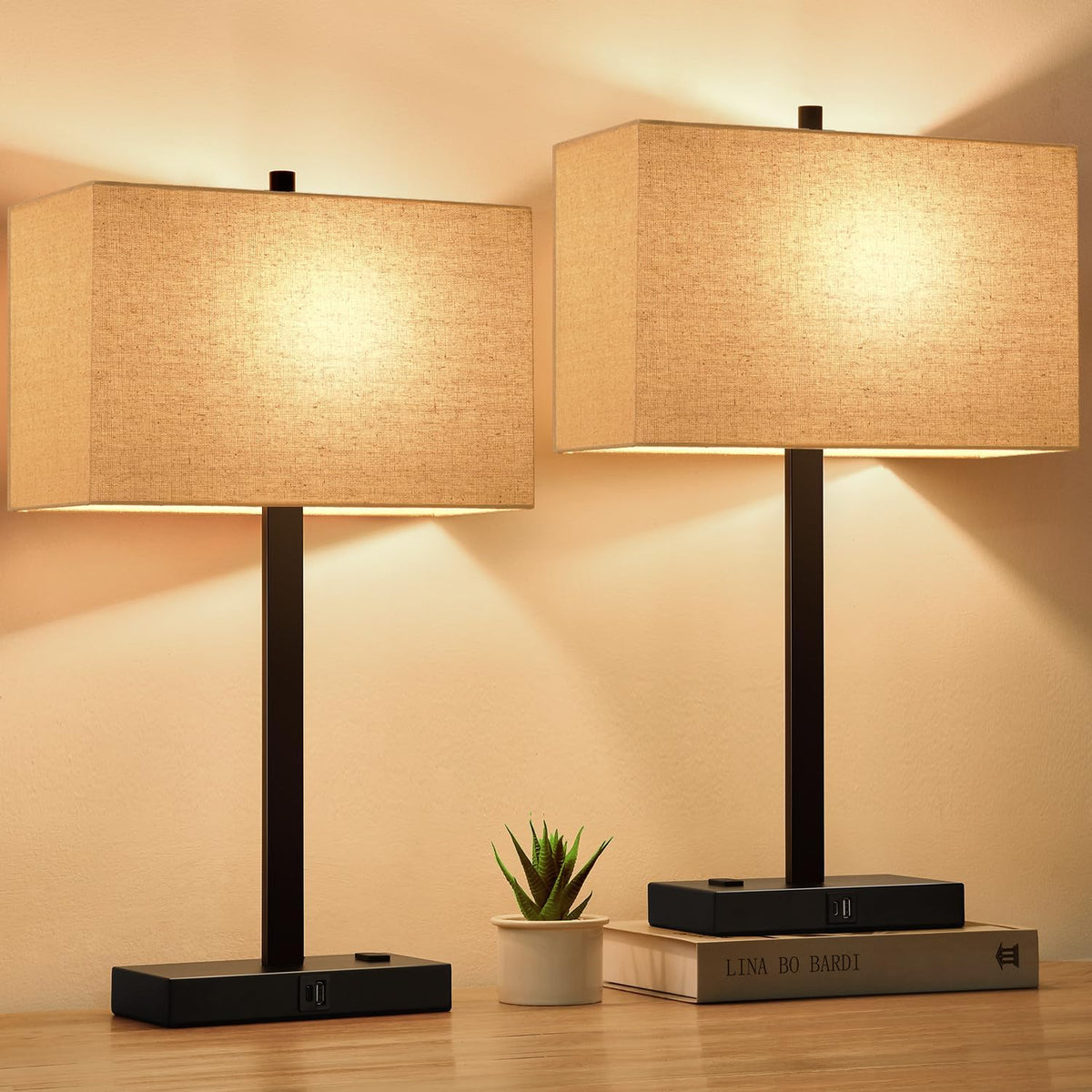 21" Touch Bedside lamps with 2 USB & AC Outlets, 3-Way Dimmable Beds...