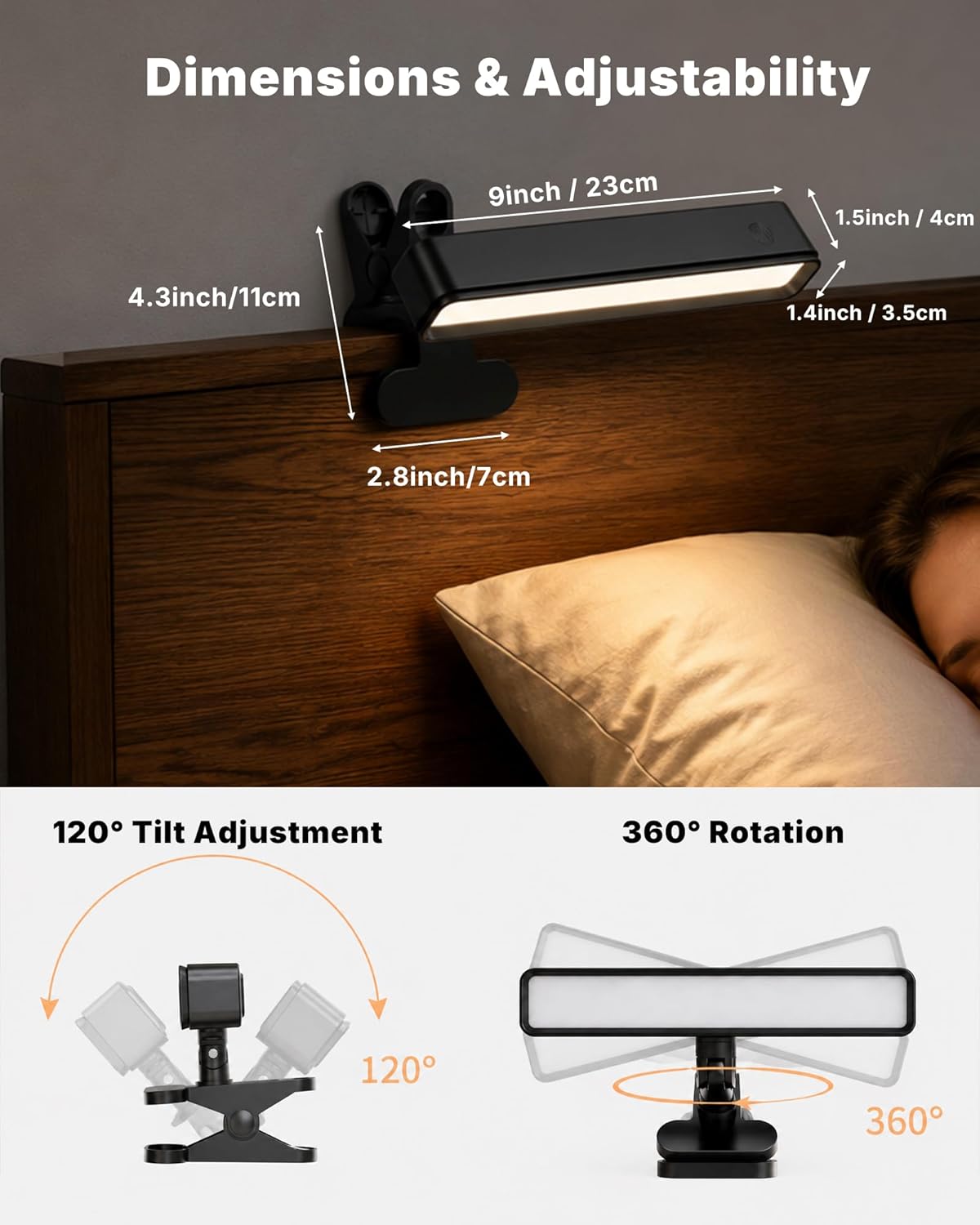6000mAh Rechargeable Clip on Light, LED Reading Light for Bed/Desk, 3 Color M...