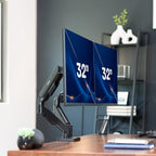 vivo dual monitor stand, fully adjustable arms for shown in use