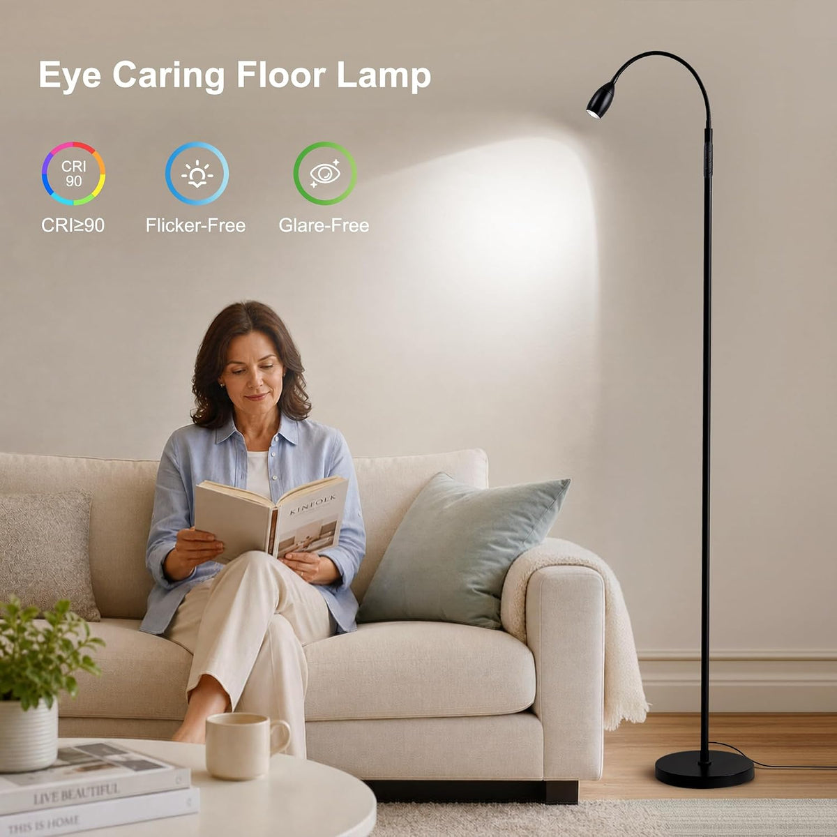 72" Reading Floor Lamp,Gooseneck LED Lamp with Zoomable Spotlight,Black