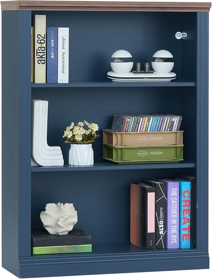 RWYHG 43" Blue Tall Bookshelf, 3-Tier Thick Wooden Book Shelf - Image 9