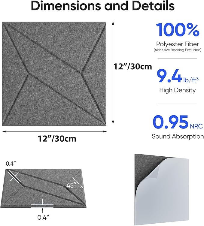 UNECHO 12 Pack 12" X 12" X 0.4" Acoustic Panels - Image 3