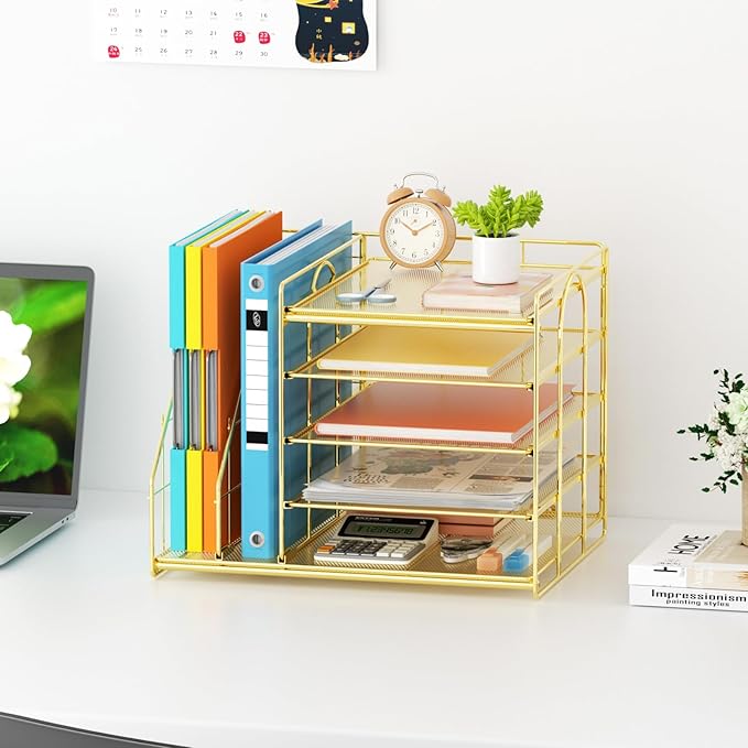 Marbrasse Desk Organizer with File Holder, 5-Tier Paper Letter Tray, Mesh Desk - Image 2