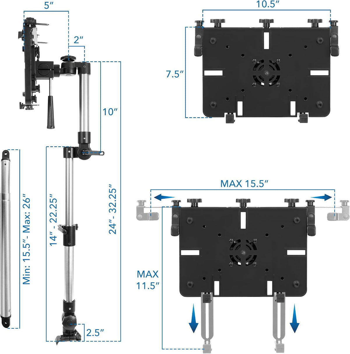 Mount-It! Car Laptop Mount for Truck, No-Drill with Stabilizer, 17" Laptops