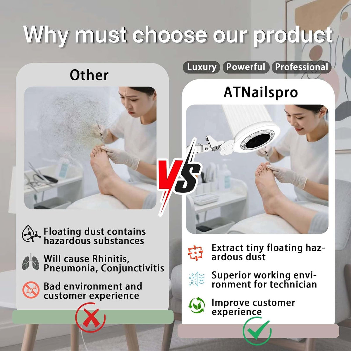 Professional Pedicure Nail Dust Collector, Overhead Nail Tech Manicure Vacuum...