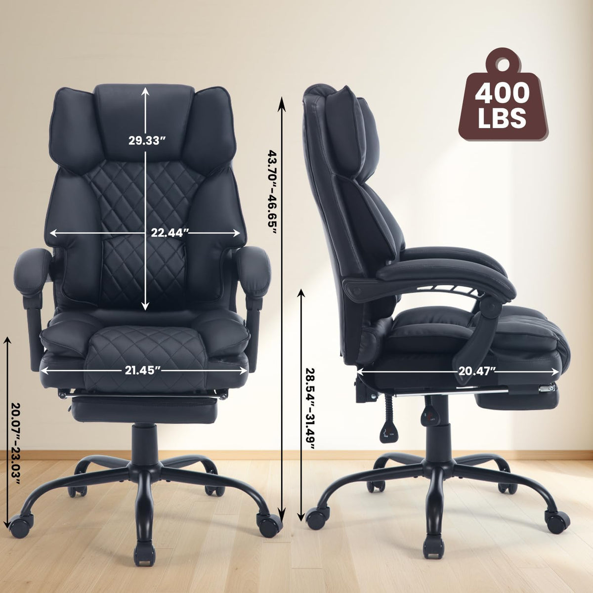 Big Reclining Ergonomic Office Chair with Footrest Black