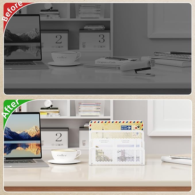 Marbrasse Mail Organizer for Desk, 3-Slot Mesh Metal Mail Holder countertop - Image 5
