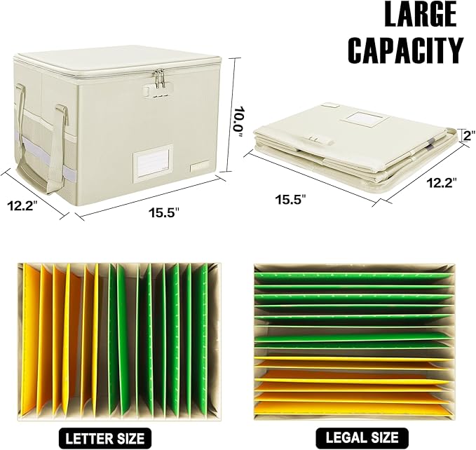 ENGPOW File Box with Lock, Fireproof Document Box with Zipper Lid, Collapsible - Image 5